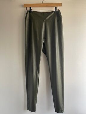 Offline by Aerie Faux Leather Leggings Dark Olive High Rise Size L Stretch Pants